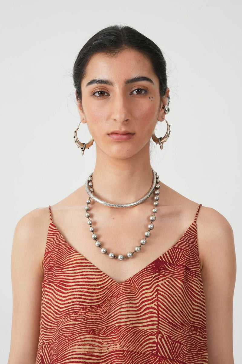 Daene Hand Printed Red Top handwoven silk top/shirt by The Summer House in red for women Worldwide