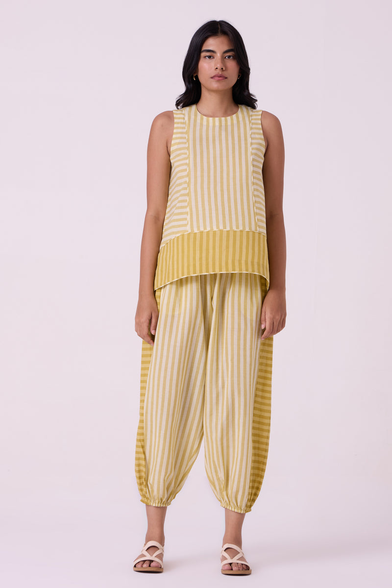 Akari Yellow Striped Handwoven Pants handwoven cotton pant/trouser by The Summer House in yellow for women Worldwide