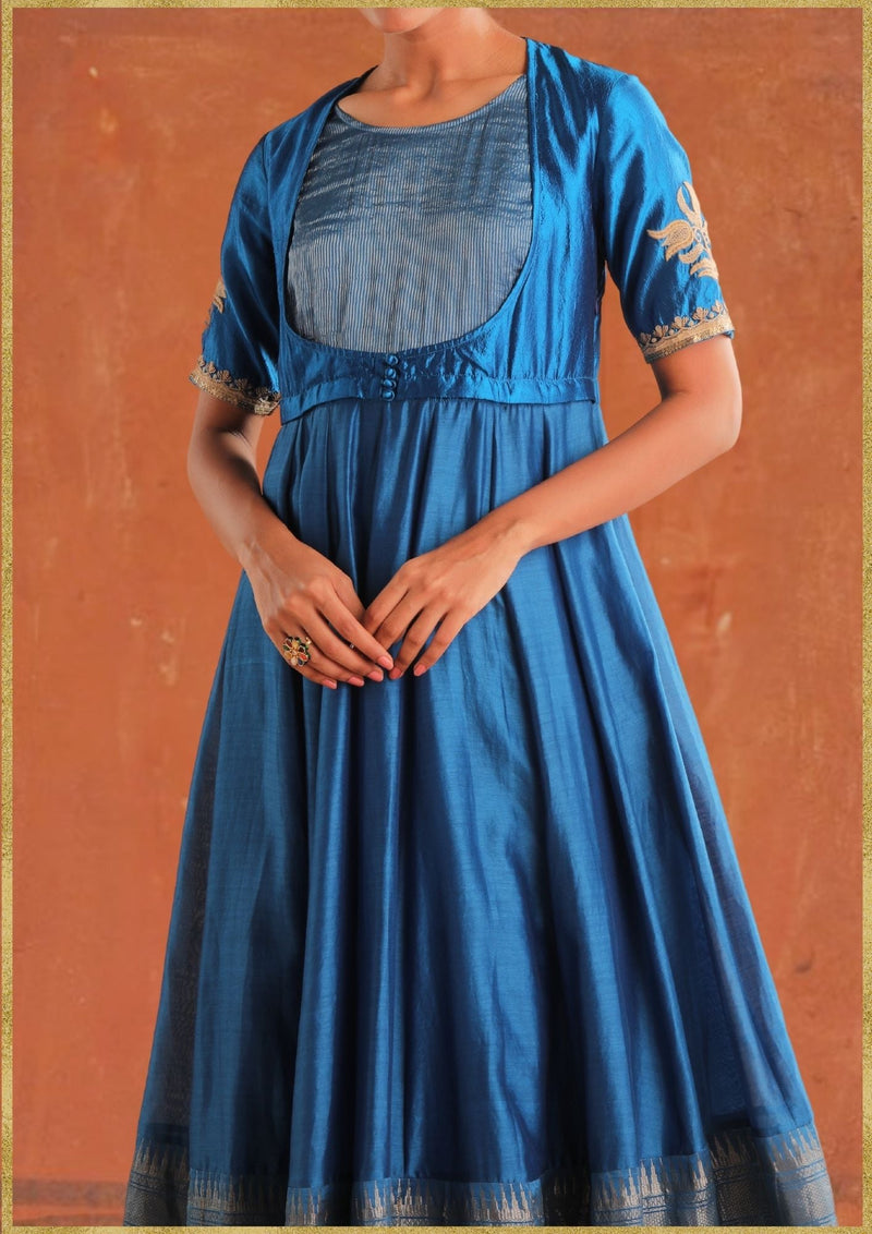 Peacock Blue Kurta Set (MYO-2484- Manmohak) by Myoho in blue color for women Worldwide