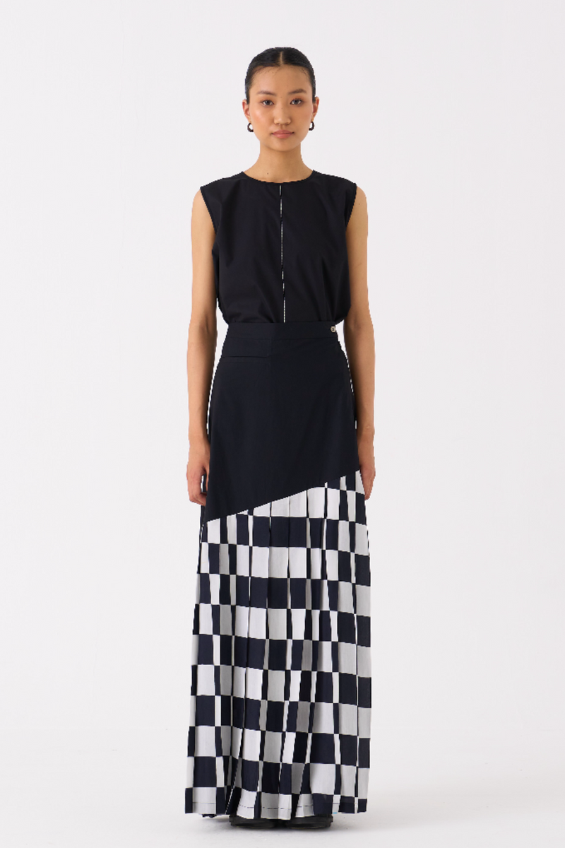 CHECKERED SKIRT-BLACK CHECK bemberg by THREE in black color for women Worldwide