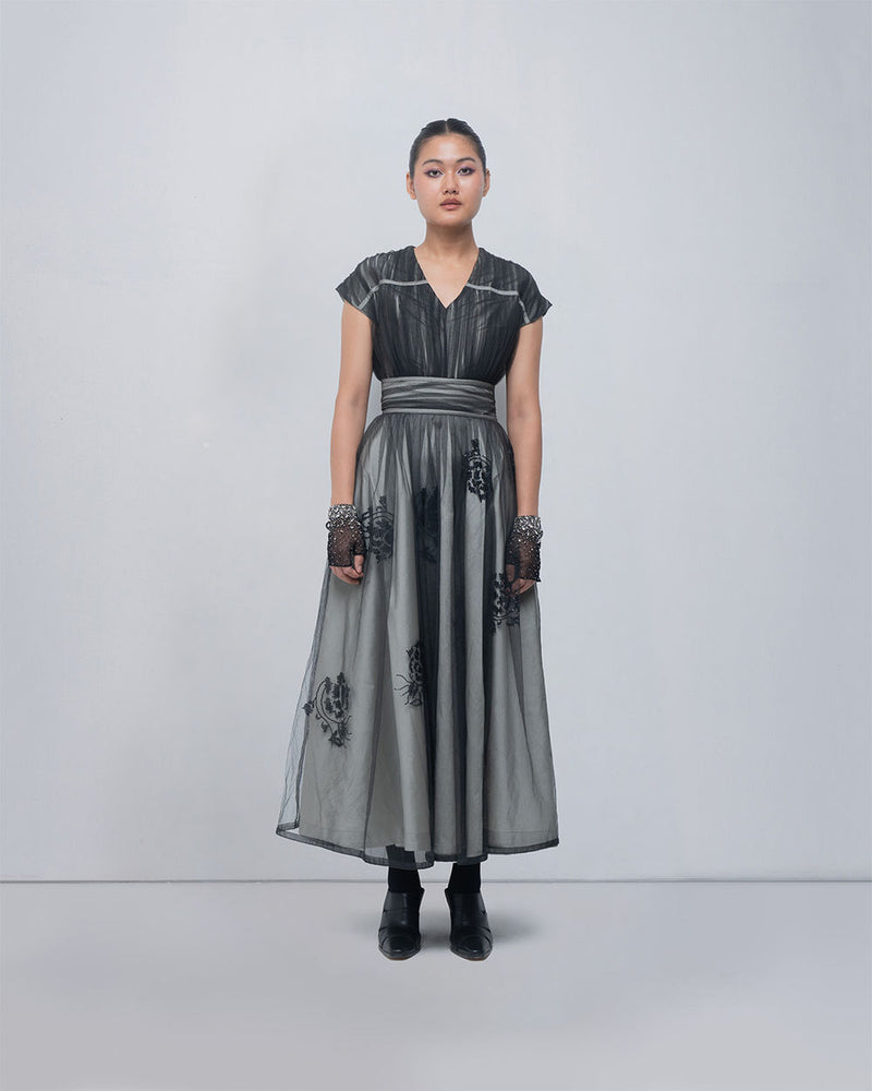 Evara Dress viscose by Leh Studios in silver, black for women Worldwide
