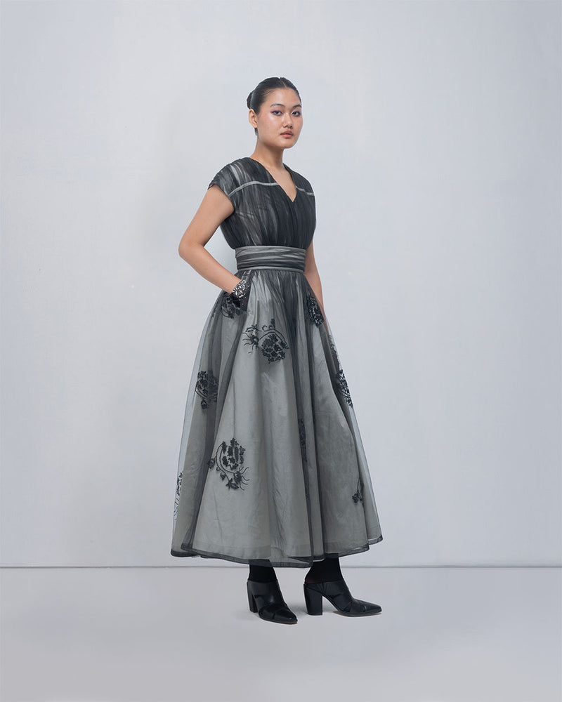 Evara Dress viscose by Leh Studios in silver, black for women Worldwide