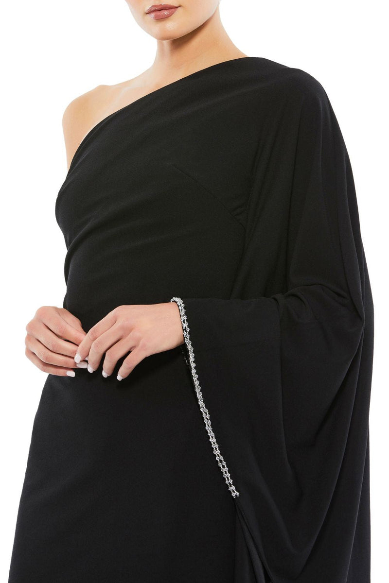 11247-One Shoulder Asymmetrical Hem Flowy Dress by Mac Duggal in black color for women Worldwide