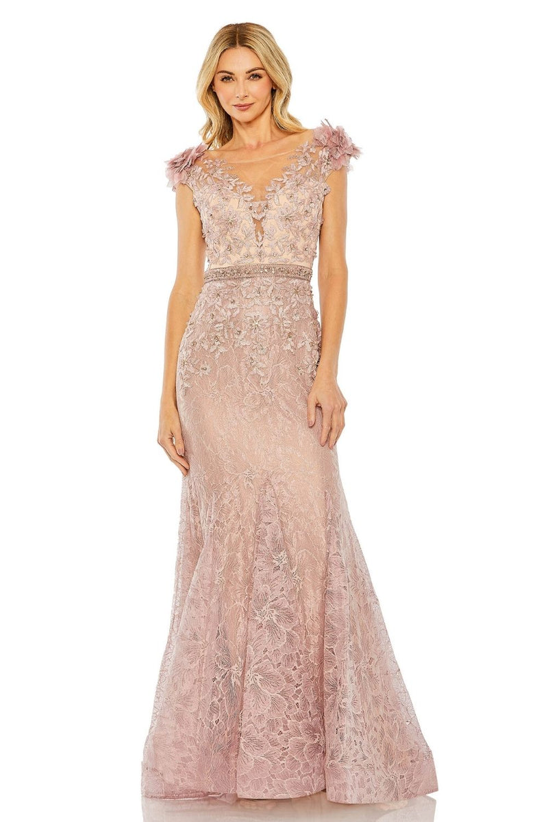 MD-79368 Off Sh Feathered Gown-Brown by Mac Duggal in brown color for women Worldwide