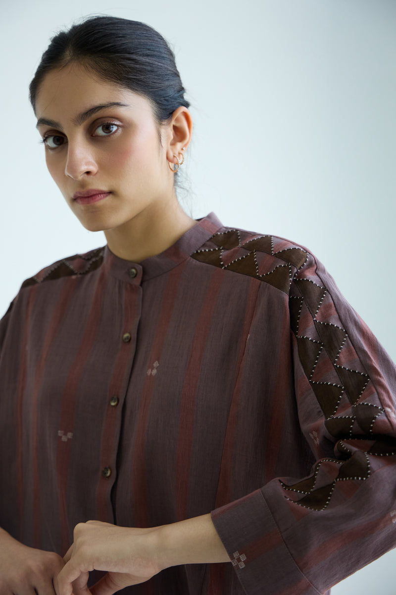 Amer Brown Handwoven Embroidered Top handwoven jamdhani cotton top/shirt by The Summer House in brown for women Worldwide