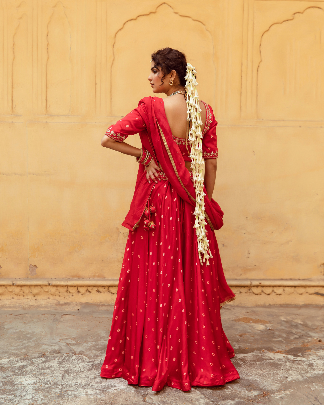 Red & White Bandhej Print Lehenga Set