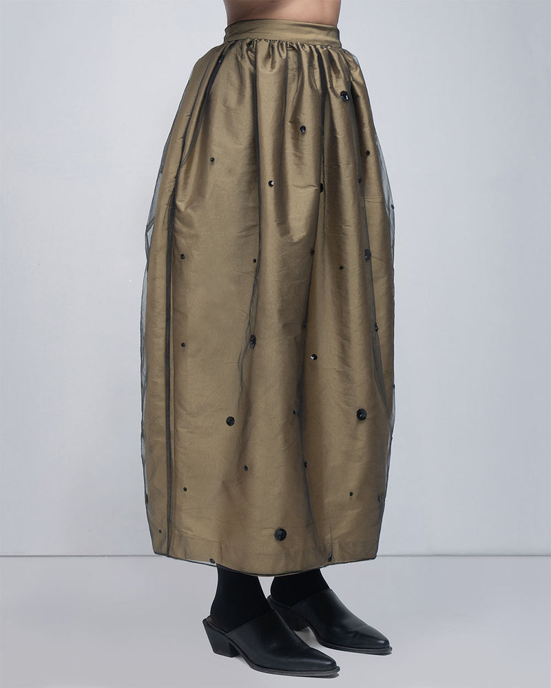 Lacy Skirt viscose skirt by Leh Studios in golden, black for women Worldwide