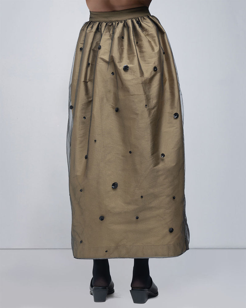 Lacy Skirt viscose skirt by Leh Studios in golden, black for women Worldwide