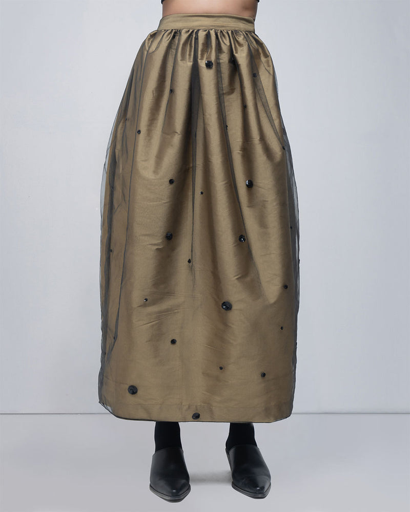 Lacy Skirt viscose skirt by Leh Studios in golden, black for women Worldwide