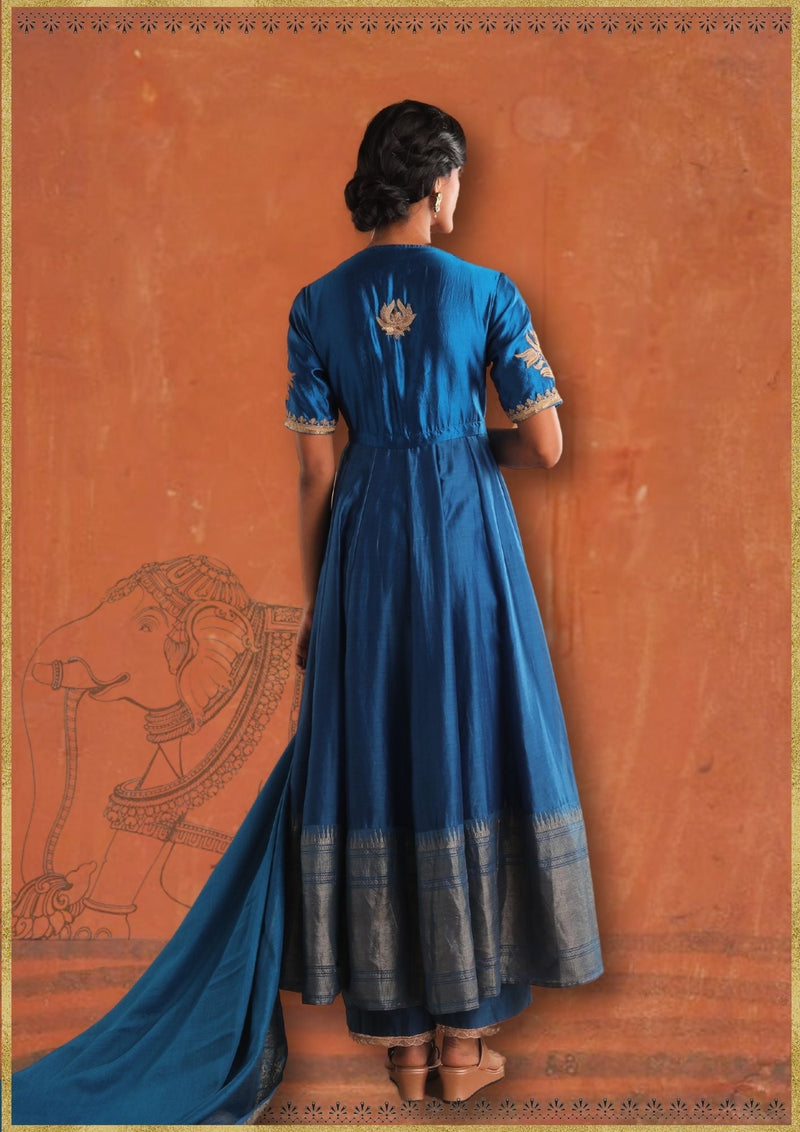 Peacock Blue Kurta Set (MYO-2484- Manmohak) by Myoho in blue color for women Worldwide