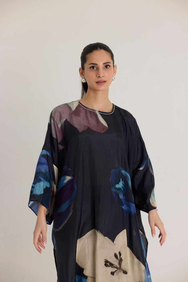 ROCCO SILK KAFTAN SET silk by Yam in black color for women Worldwide