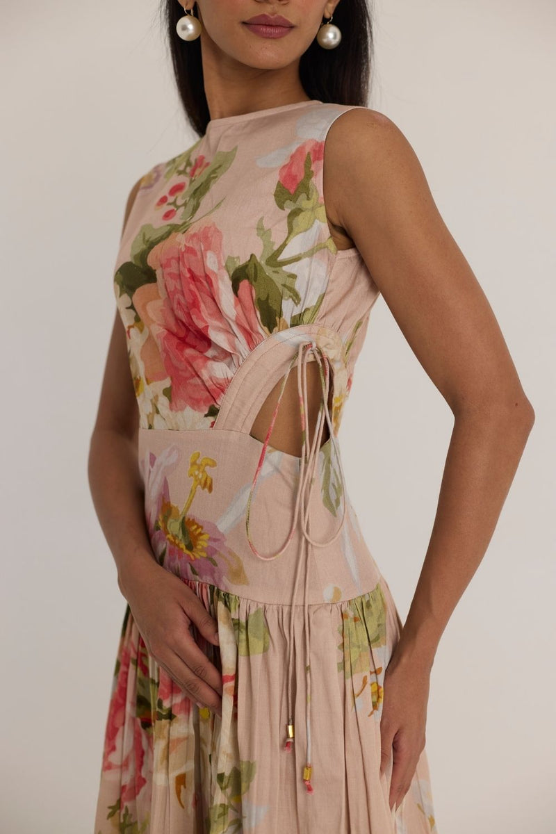 HAZEL SIDE CUT OUT DRESS satin by Yam in pink color for women Worldwide