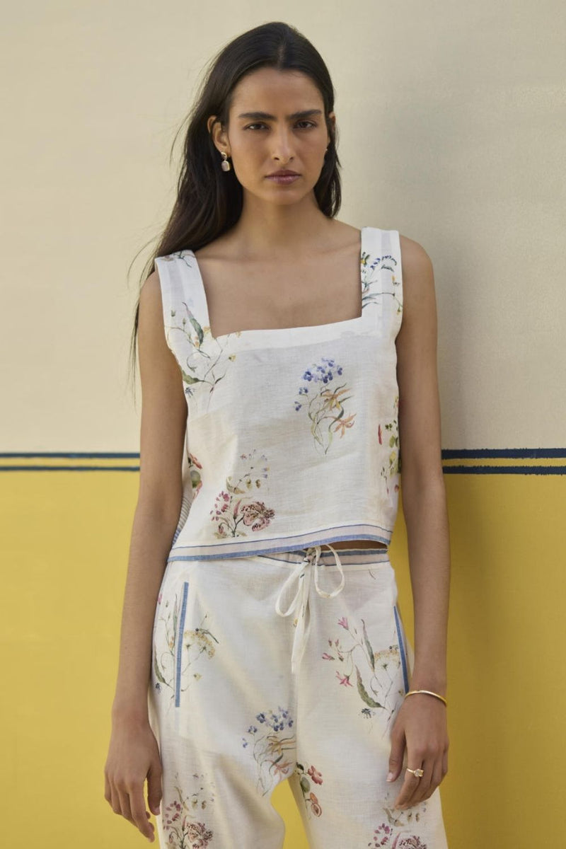 Ayaka Watercolor Floral Crop Top 
 - Ivory by Manan in ivory color for women Worldwide