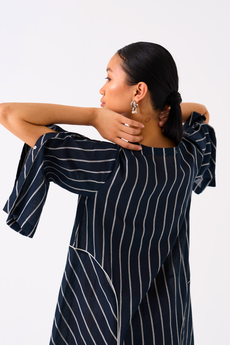 ALL STRIPE DRESS-BLACK STRIPE mul by THREE in black color for women Worldwide
