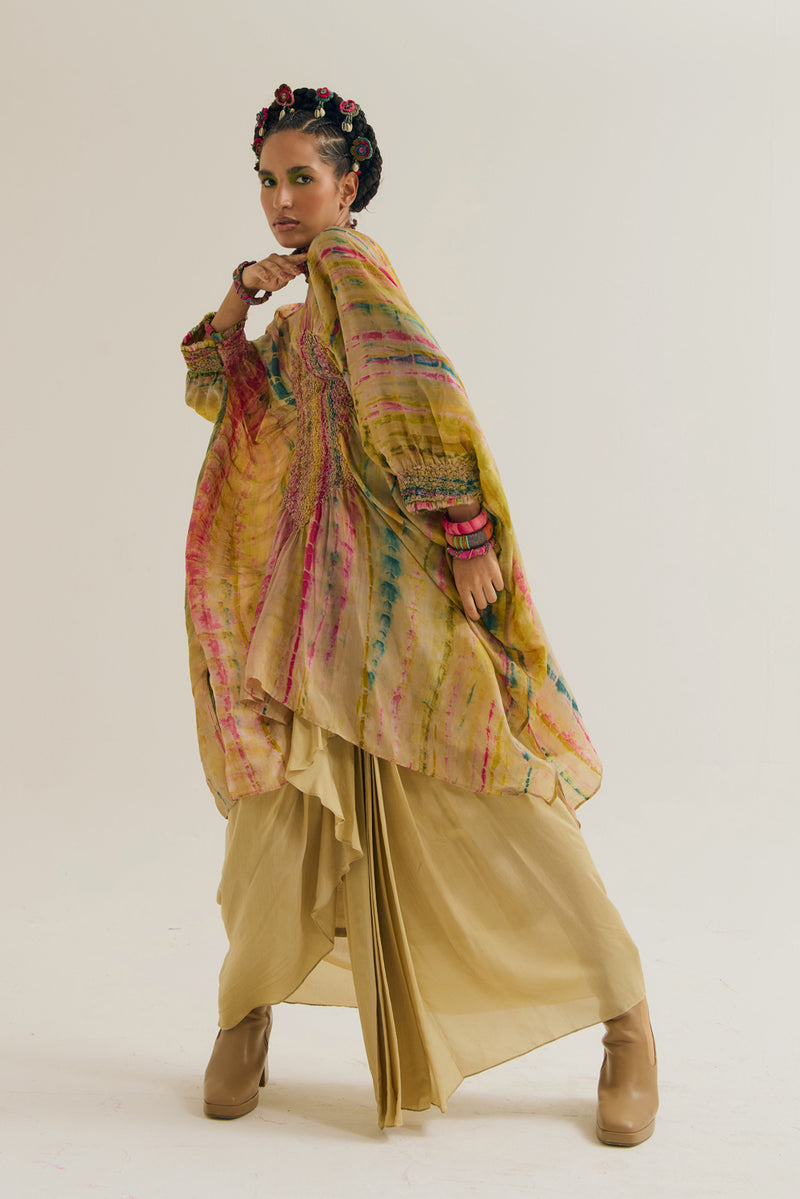 Gulmohar-Marigold Set habutai silk,cotton silk co-ord set by Capisvirleo in yellow for women Worldwide