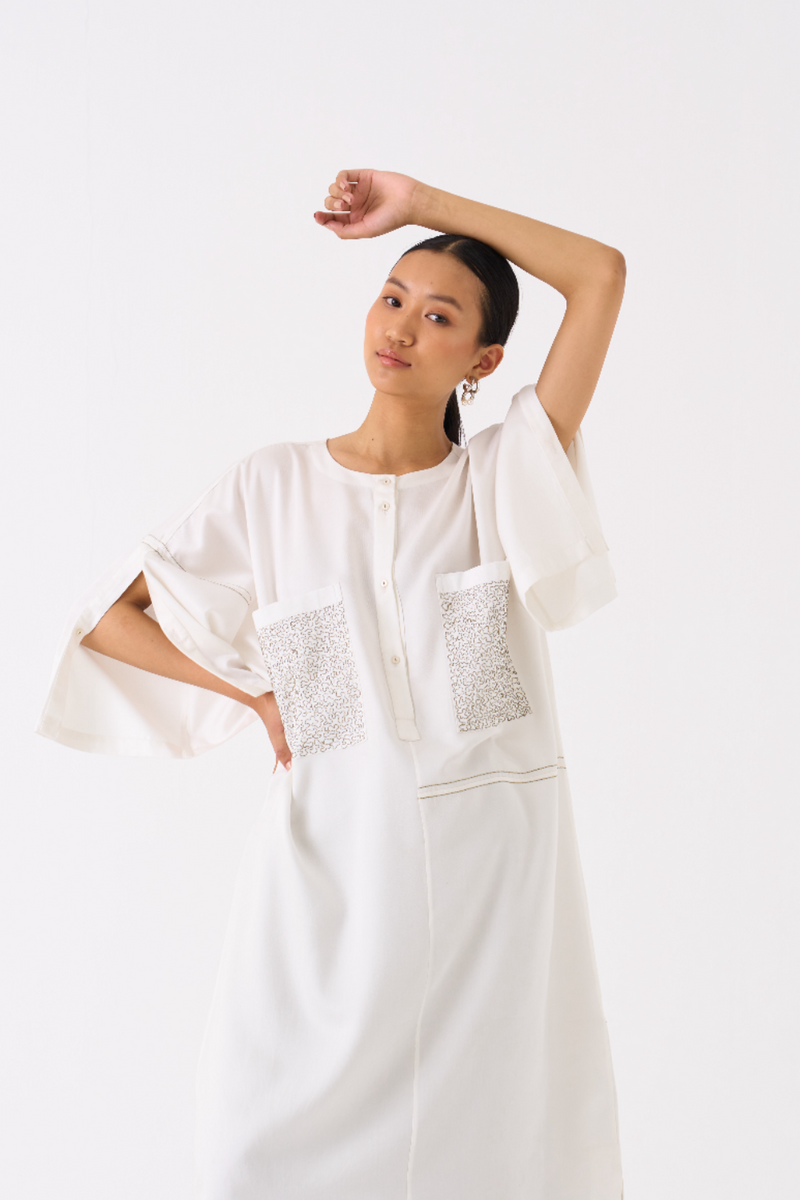 PATCH POCKET TUNIC-IVORY by THREE in ivory color for women Worldwide