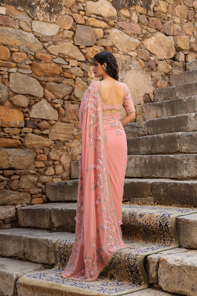 Vaayu Pink Jaal Saree Set georgette saree by Niti Bothra in pink for women Worldwide