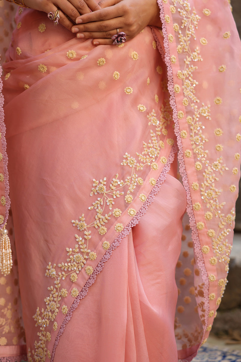 Vaayu Pink Heavy Butti Jaal Saree Set organza saree by Niti Bothra in pink for women Worldwide