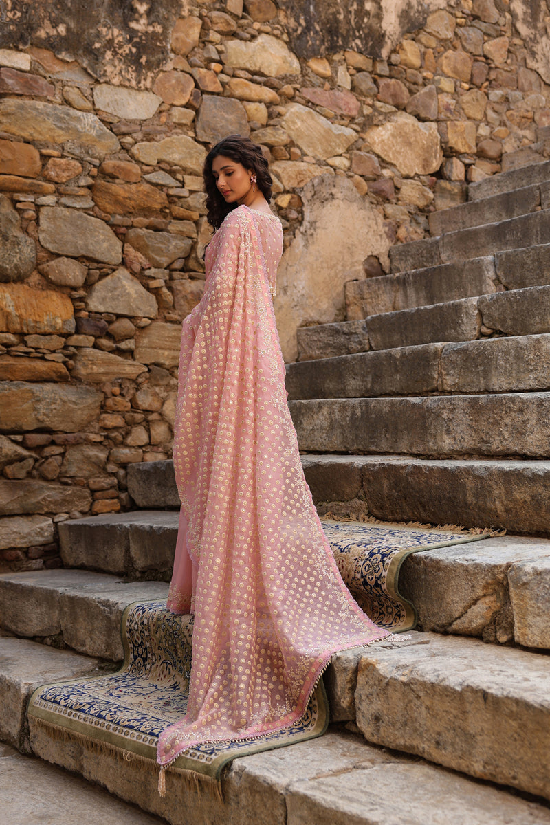 Vaayu Pink Heavy Butti Jaal Saree Set organza saree by Niti Bothra in pink for women Worldwide