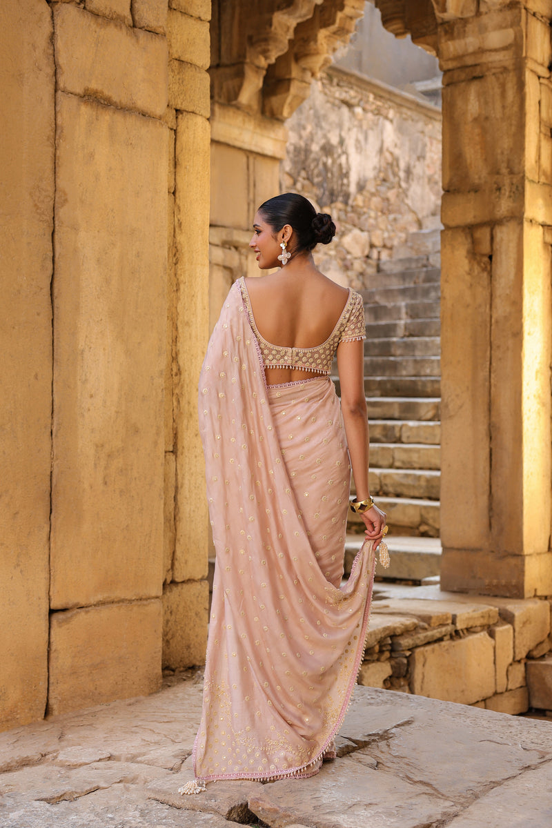Vaayu Light Pink Heavy Buti Saree Set silk modal saree by Niti Bothra in light pink for women Worldwide
