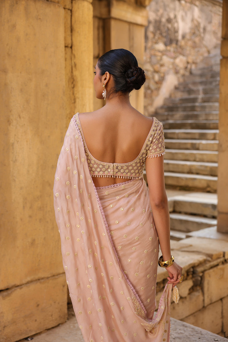 Vaayu Light Pink Heavy Buti Saree Set silk modal saree by Niti Bothra in light pink for women Worldwide