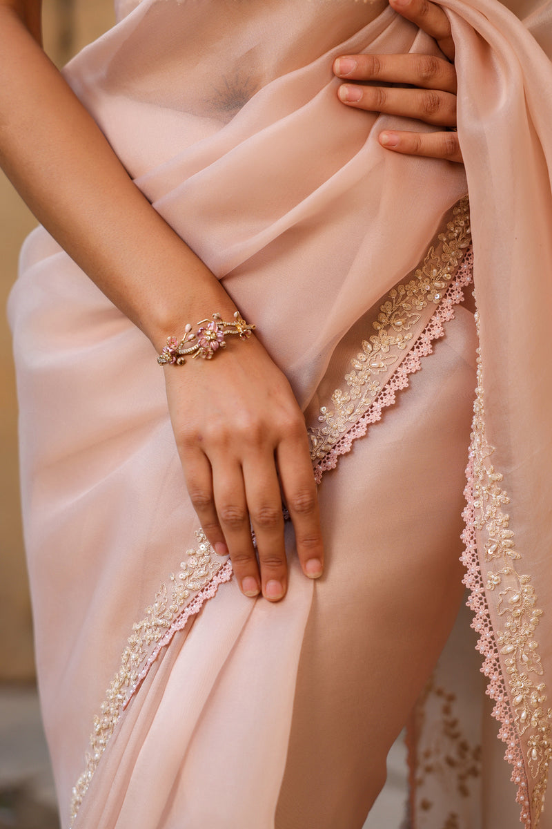 Vaayu Light Pink Corset Saree Set organza saree by Niti Bothra in light pink for women Worldwide