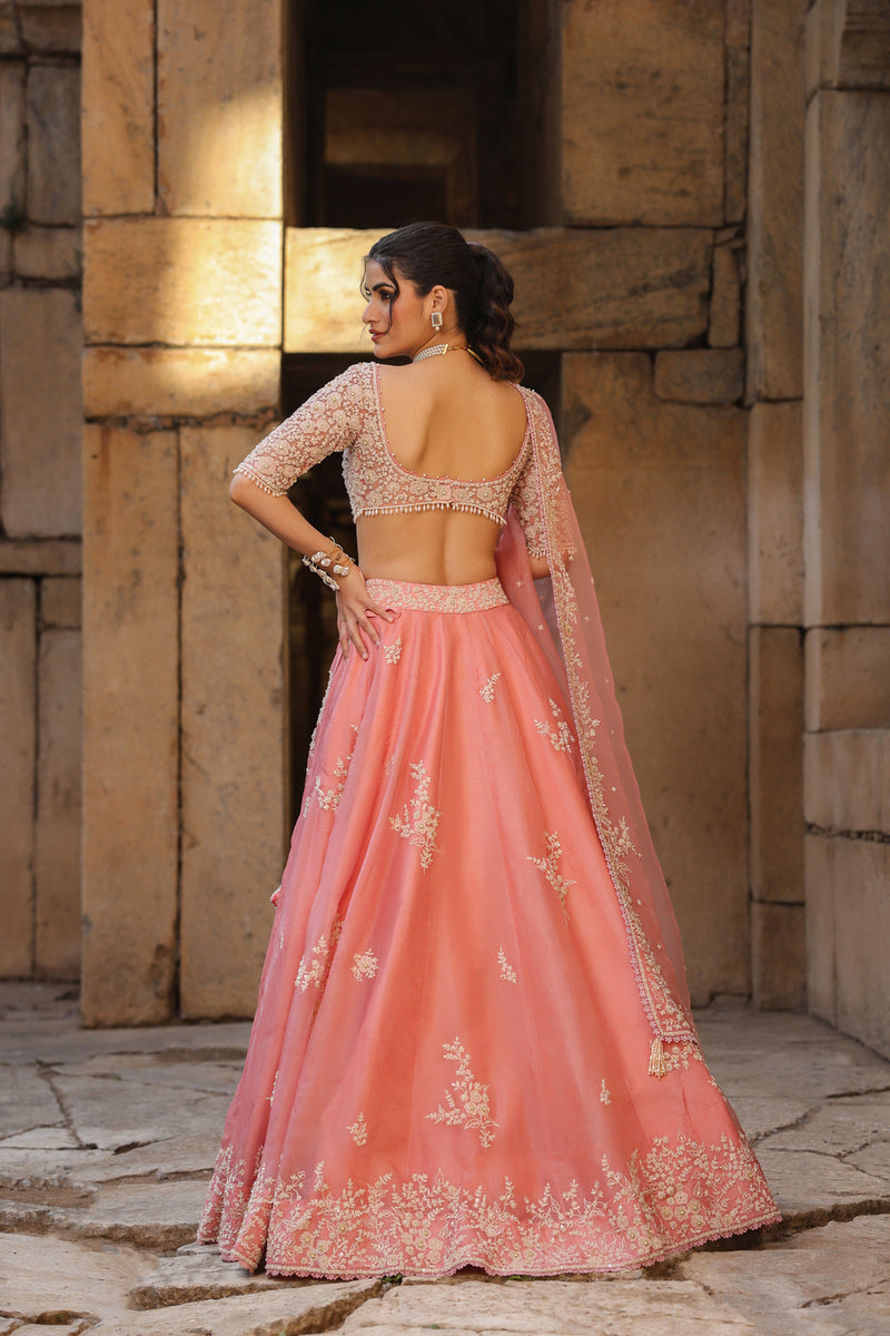 Vaayu Pink Guldasta Lehenga Set organza lehenga sets by Niti Bothra in pink for women Worldwide