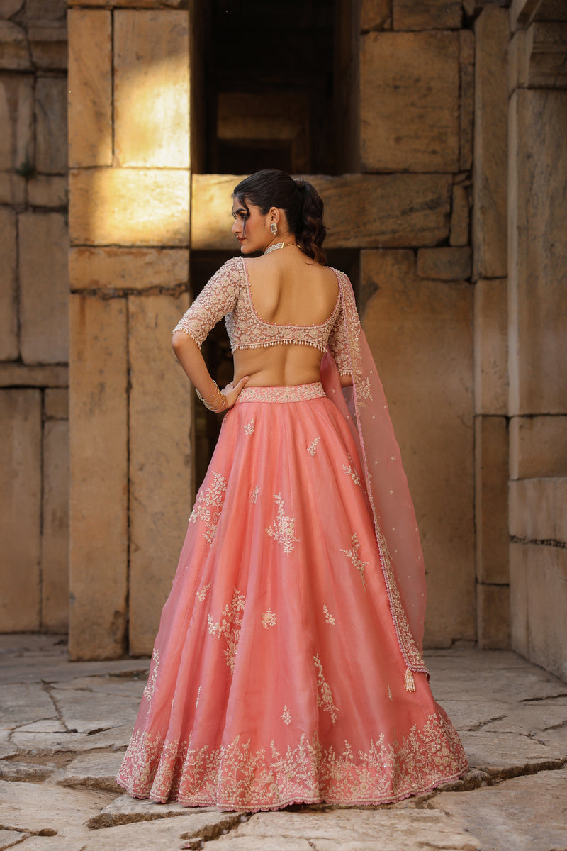 Vaayu Pink Guldasta Lehenga Set organza lehenga sets by Niti Bothra in pink for women Worldwide