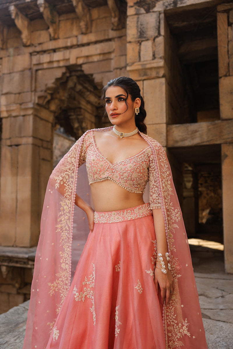 Vaayu Pink Guldasta Lehenga Set organza lehenga sets by Niti Bothra in pink for women Worldwide