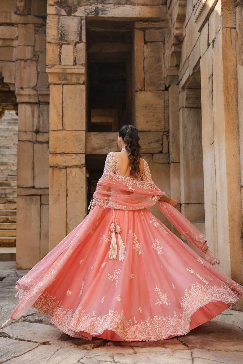 Vaayu Pink Guldasta Lehenga Set organza lehenga sets by Niti Bothra in pink for women Worldwide