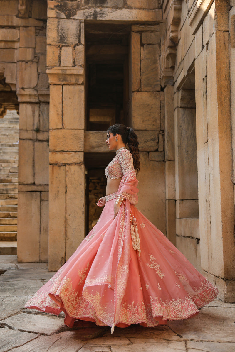 Vaayu Pink Guldasta Lehenga Set organza lehenga sets by Niti Bothra in pink for women Worldwide