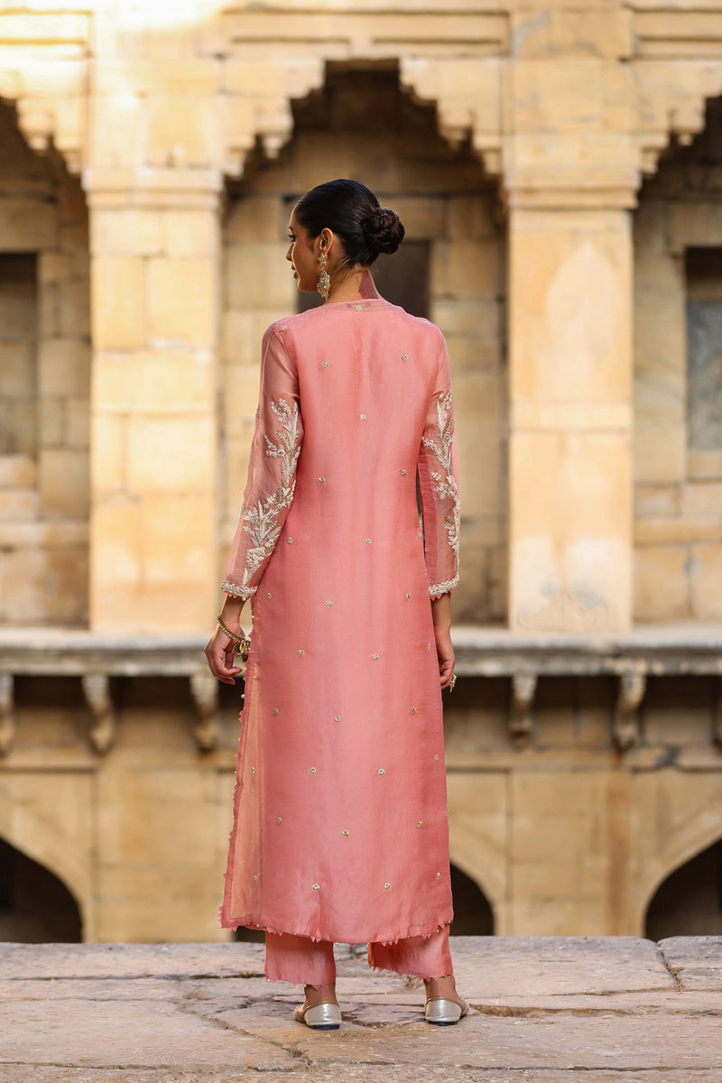 Vaayu Pink Phool Patti Kurta Set organza , silk tencel kurta/kurta set by Niti Bothra in pink for women Worldwide