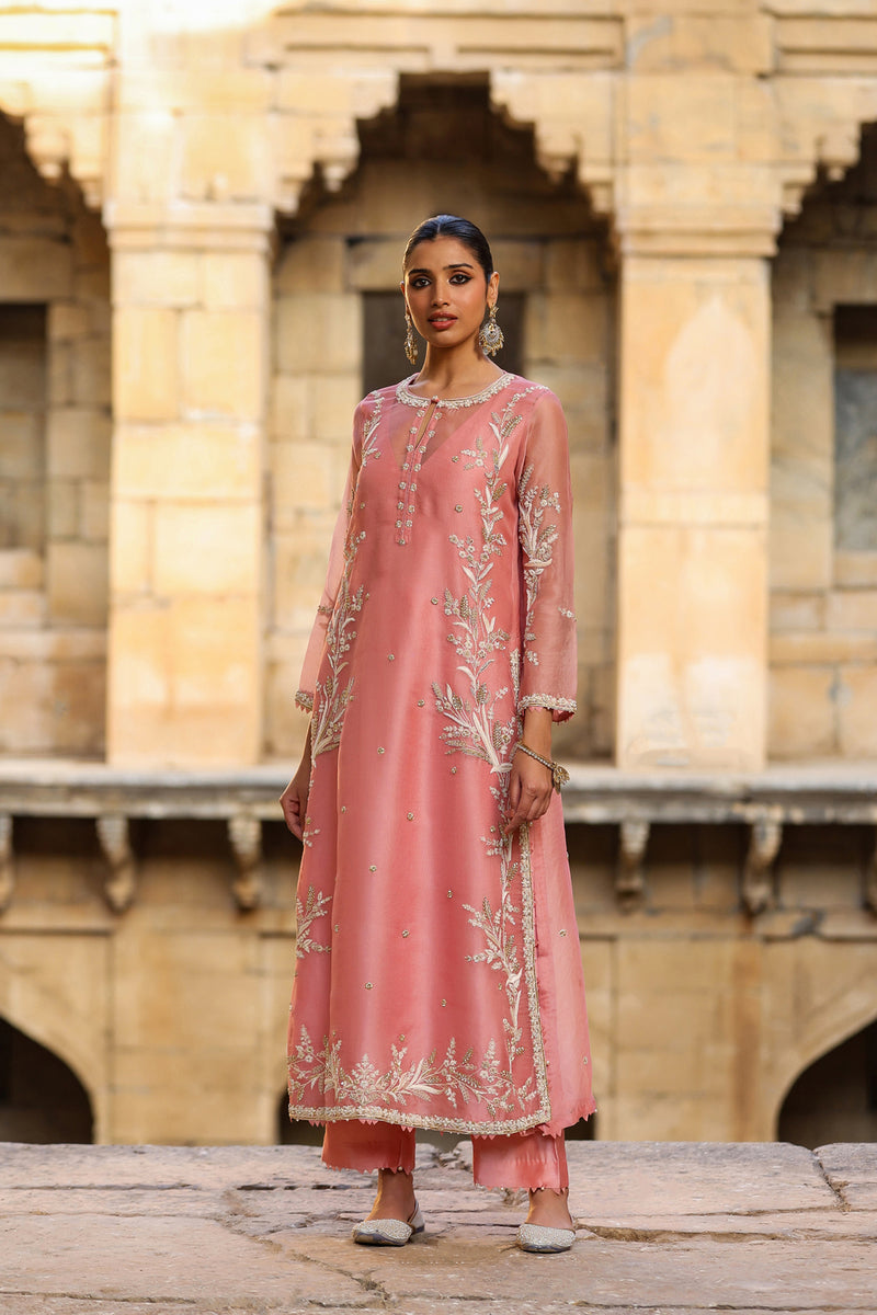 Vaayu Pink Phool Patti Kurta Set organza , silk tencel kurta/kurta set by Niti Bothra in pink for women Worldwide