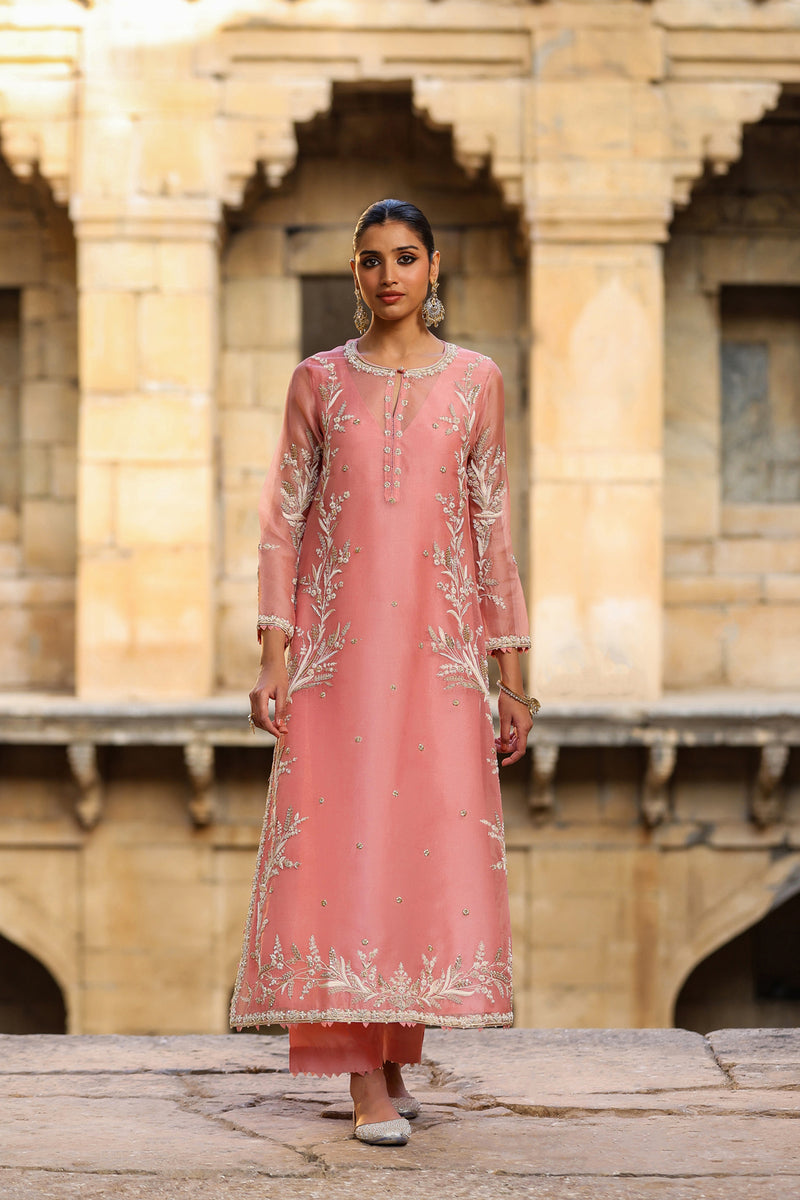 Vaayu Pink Phool Patti Kurta Set organza , silk tencel kurta/kurta set by Niti Bothra in pink for women Worldwide