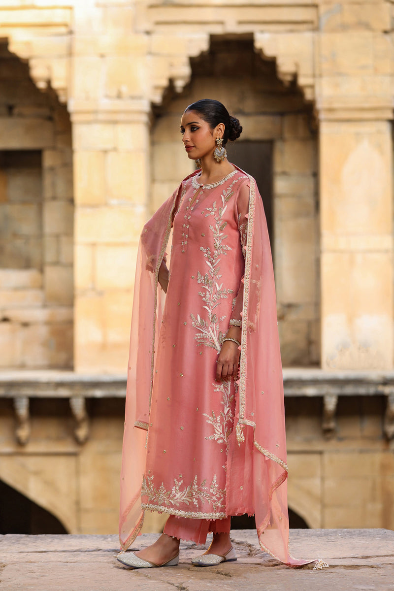 Vaayu Pink Phool Patti Kurta Set organza , silk tencel kurta/kurta set by Niti Bothra in pink for women Worldwide