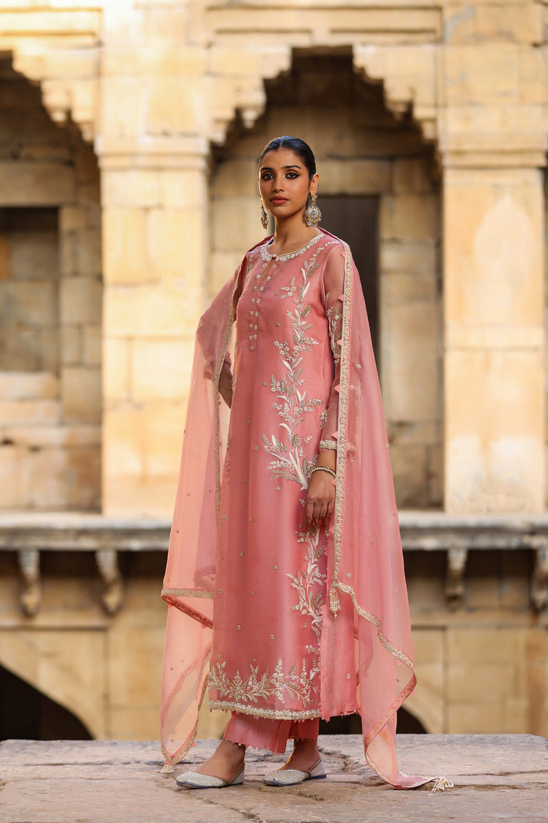 Vaayu Pink Phool Patti Kurta Set organza , silk tencel kurta/kurta set by Niti Bothra in pink for women Worldwide