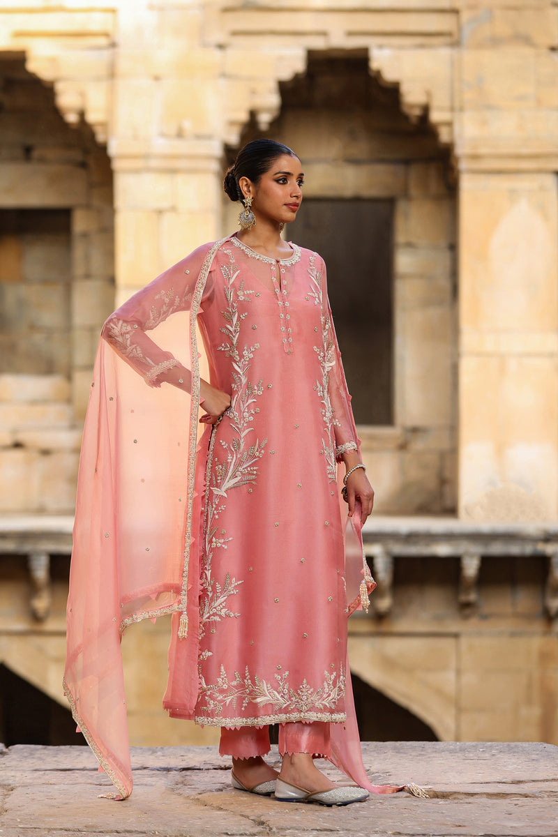 Vaayu Pink Phool Patti Kurta Set organza , silk tencel kurta/kurta set by Niti Bothra in pink for women Worldwide