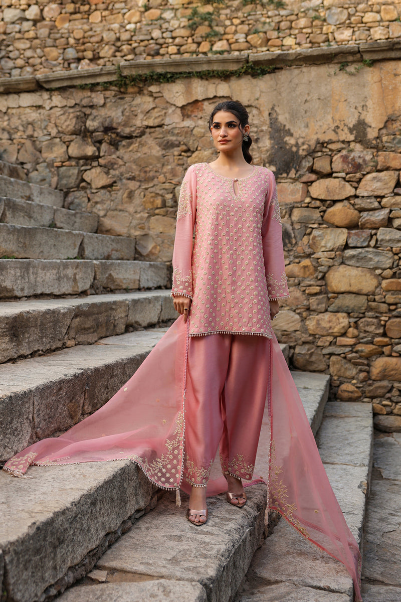 Vaayu Pink Buti Short Kurta Set silk modal kurta/kurta set by Niti Bothra in pink for women Worldwide