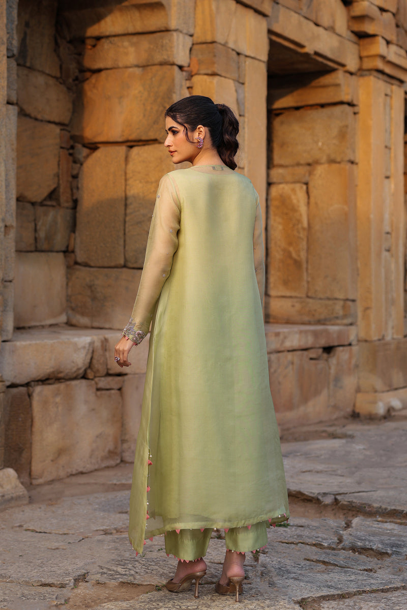Vaayu Green Heavy Neck Kurta Set organza , silk tencel kurta/kurta set by Niti Bothra in green for women Worldwide