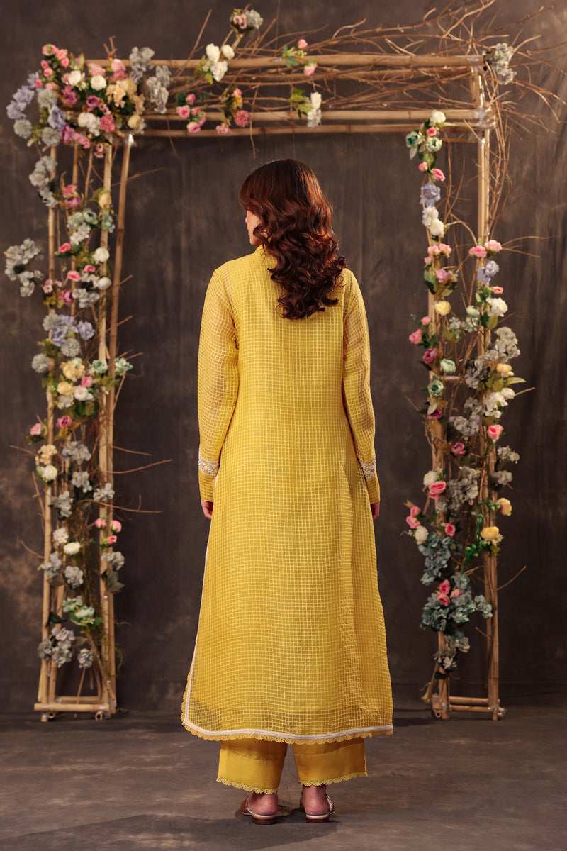Vaayu Yellow Collar Kurta Set silk chanderi , silk tencel kurta/kurta set by Niti Bothra in yellow for women Worldwide