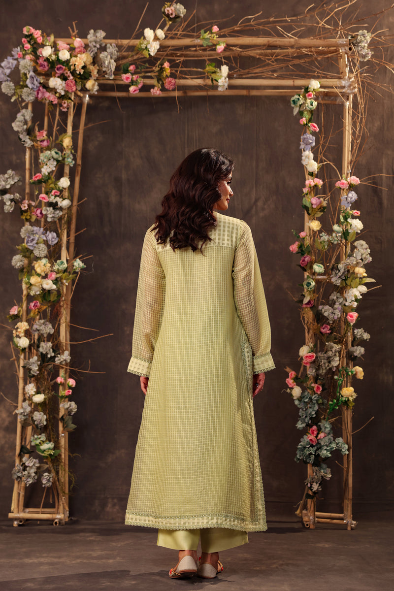 Vaayu Green Straight Long Kurta Set silk chanderi , silk tencel kurta/kurta set by Niti Bothra in green for women Worldwide