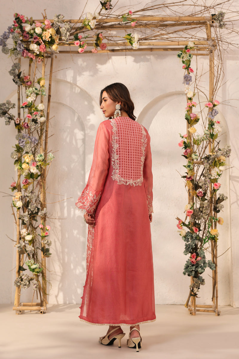 Vaayu Pink Heavy Jaal Kurta Set organza , silk tencel kurta/kurta set by Niti Bothra in pink for women Worldwide