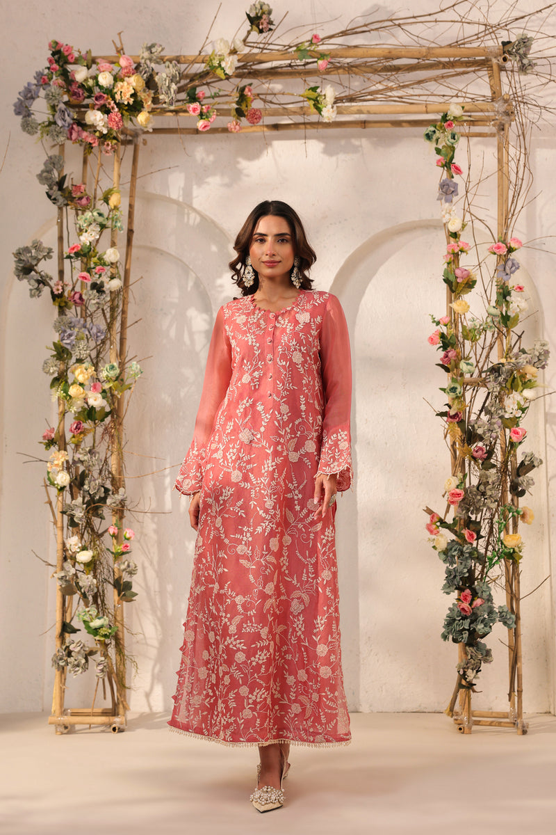 Vaayu Pink Heavy Jaal Kurta Set organza , silk tencel kurta/kurta set by Niti Bothra in pink for women Worldwide