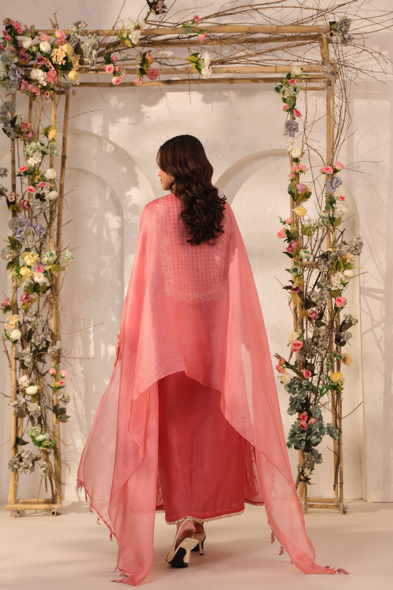 Vaayu Pink Heavy Jaal Kurta Set organza , silk tencel kurta/kurta set by Niti Bothra in pink for women Worldwide