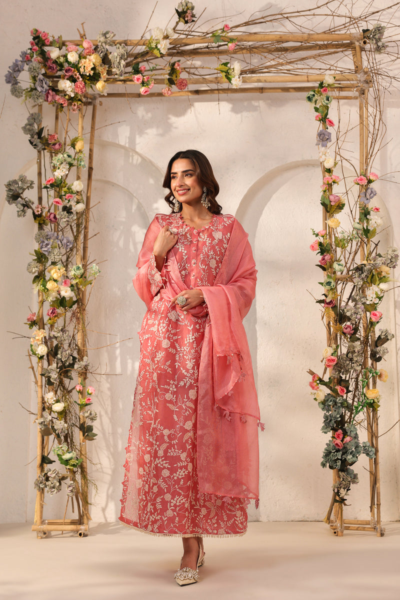 Vaayu Pink Heavy Jaal Kurta Set organza , silk tencel kurta/kurta set by Niti Bothra in pink for women Worldwide