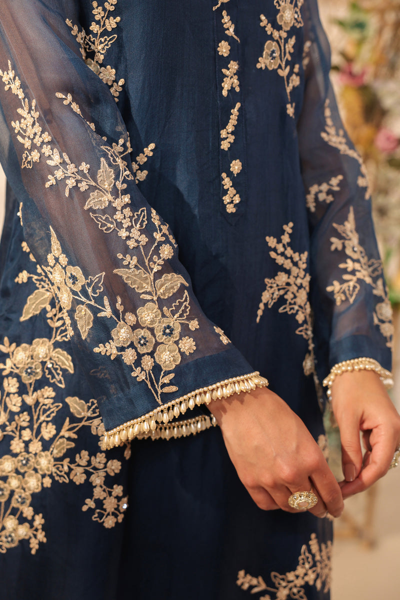 Vaayu Dark Blue Jaal Straight kurta Set organza , silk tencel kurta/kurta set by Niti Bothra in dark blue for women Worldwide