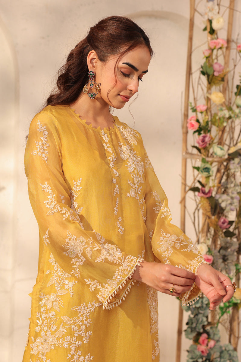 Vaayu Yellow Jaal Straight kurta Set organza , silk tencel kurta/kurta set by Niti Bothra in yellow for women Worldwide