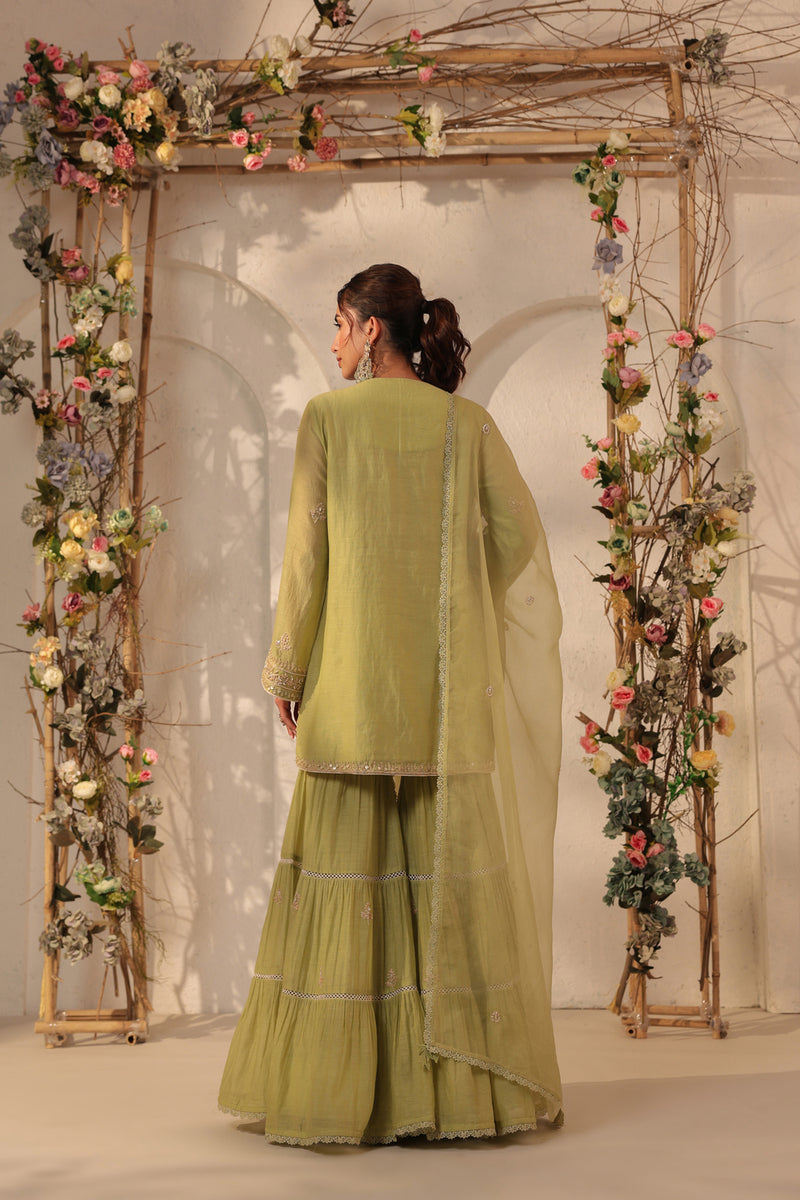 Vaayu Green Sharara Set silk chanderi kurta/kurta set by Niti Bothra in green for women Worldwide