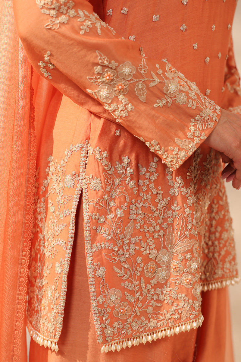 Vaayu Orange Heavy Short Kurta Set modal silk kurta/kurta set by Niti Bothra in orange for women Worldwide