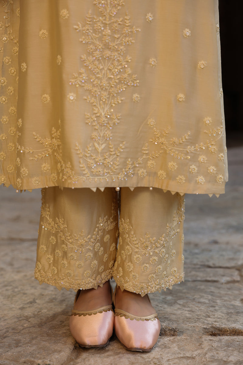 Vaayu Beige Light Buti Kurta Set silk modal kurta/kurta set by Niti Bothra in beige for women Worldwide